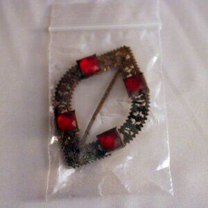 Czechoslovakia Brooch with Red Gemstones - Vintage